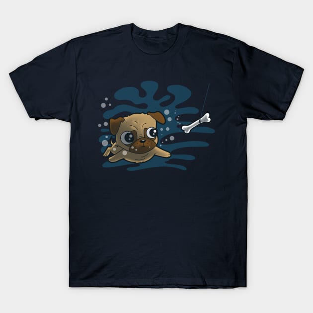 Cute Funny Pug Swimming Ala Nirvana for Pug Lovers T-Shirt by BoggsNicolas